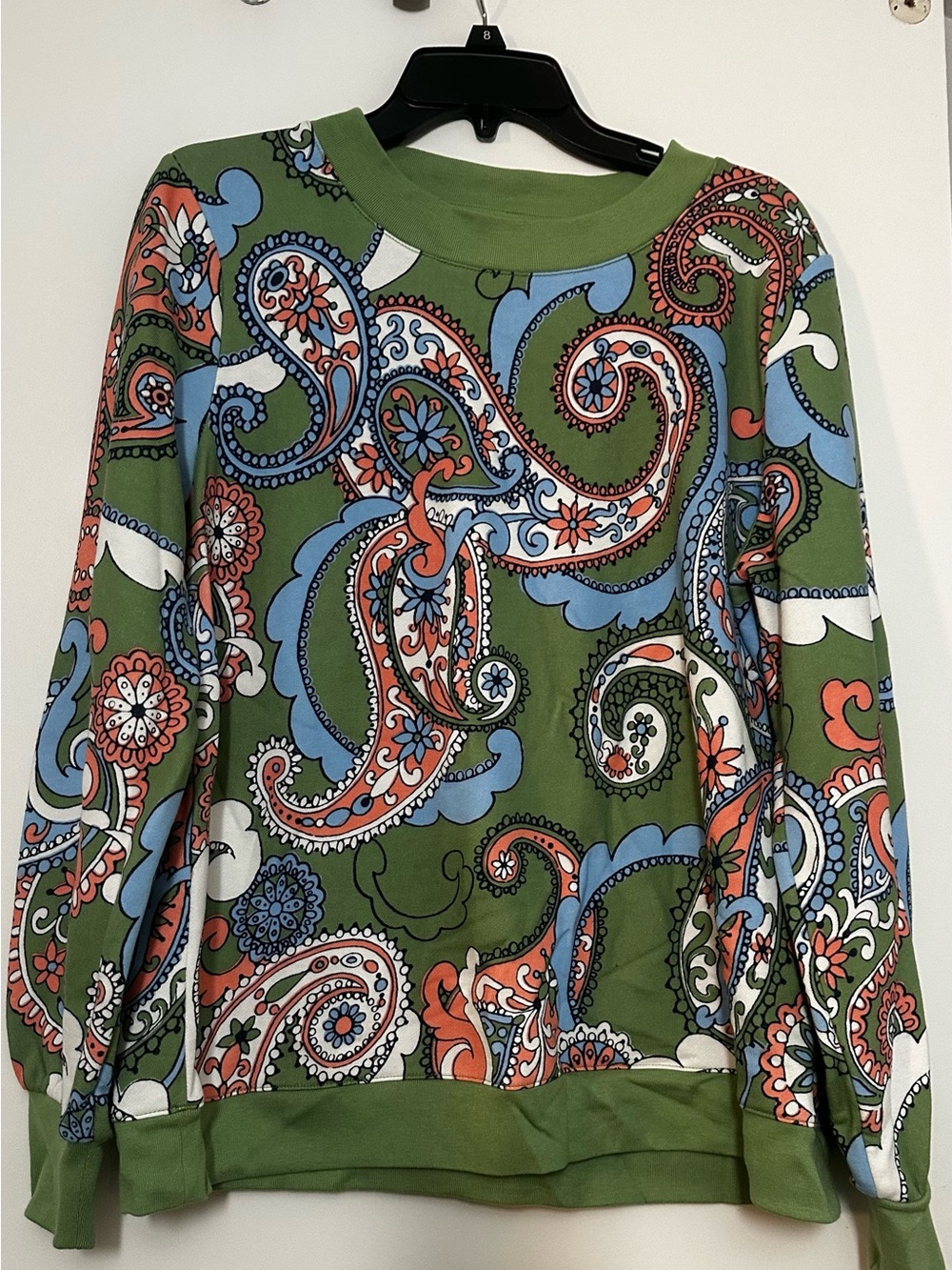 Talbots Green Paisley Crewneck Sweatshirt with Multicolor Print